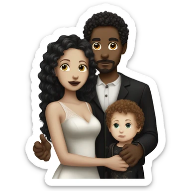 Gothic mixed wife white sking brown curly haired husband and a light skinned baby boy sticker
