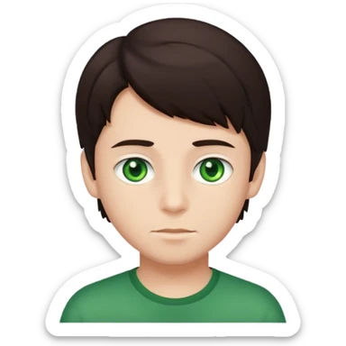 A boy with dark brown hair and striking green eyes. sticker