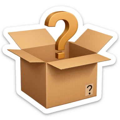 open cardboard box with questionmark sticker
