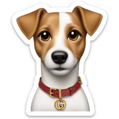 jack russell terrier light brown wearing gucci sticker