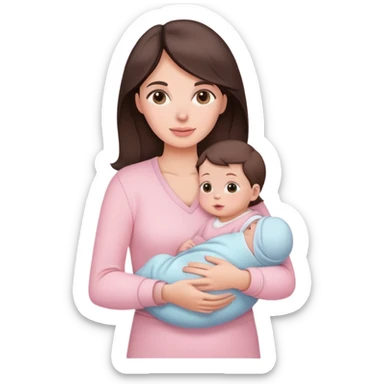 brunette mother holding baby in pastel pink outfits sticker