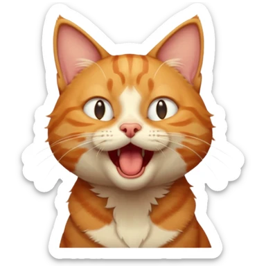 A high-resolution photo-realistic digital illustration of a solid ginger tabby cat, head titled up yawning sticker