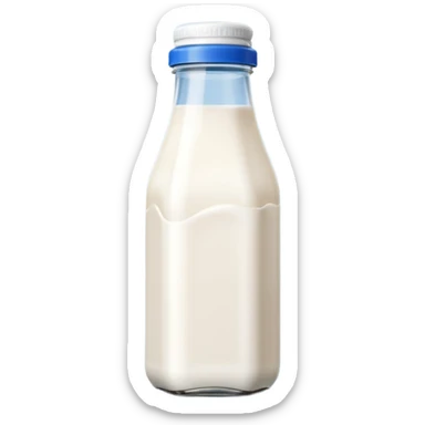 A 3D cartoon bottle of milk with white liquid, blue cap, clean reflections, Memoji-style. sticker