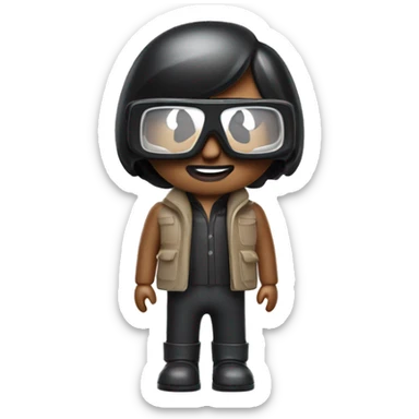 A stereotypical designer whith a large black framed goggle as white Playmobil figure sticker