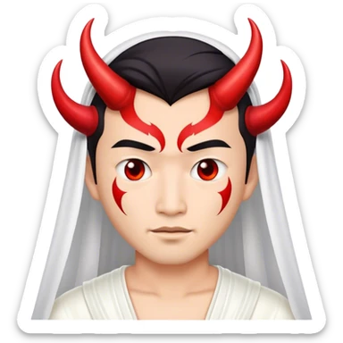 an asian male bride with the face of devil in wedding dress sticker