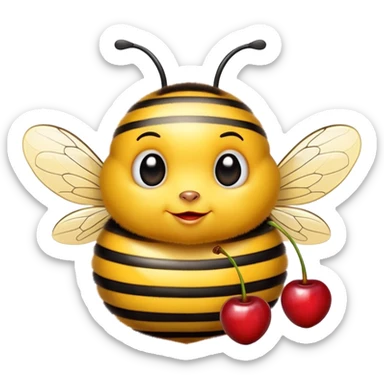 adorable bee with a pair of cherries sticker