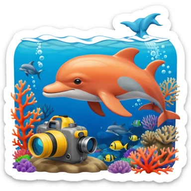 A brave dolphin in diver mask and oxygen tank, exploring coral with a waterproof camera.

 sticker