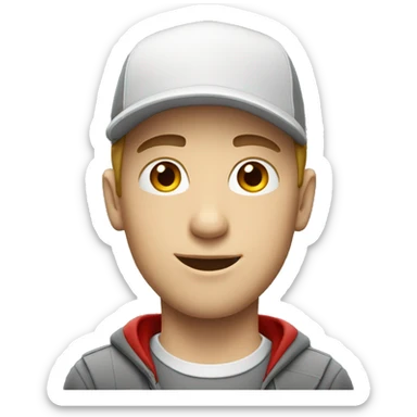 a white young man with a red cap sticker