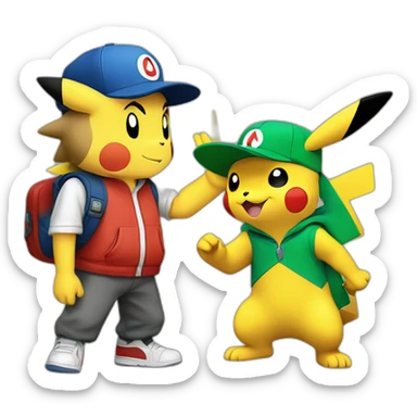 Ash Ketchum and Pikachu high-fiving sticker