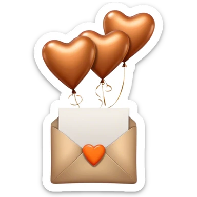 dark brown love letter in drak beige and dark orange metallic heart-shaped balloons sticker