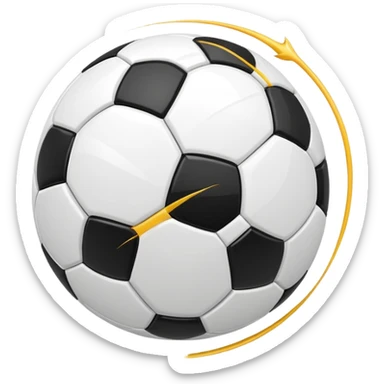Apple-style emoji of a soccer ball with curve effect, flying with curved wind trails showing spin, glossy 3D look, clean minimal design, soft lighting, transparent background. sticker