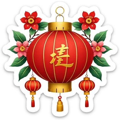 cute chinese red lantern with flowers sticker