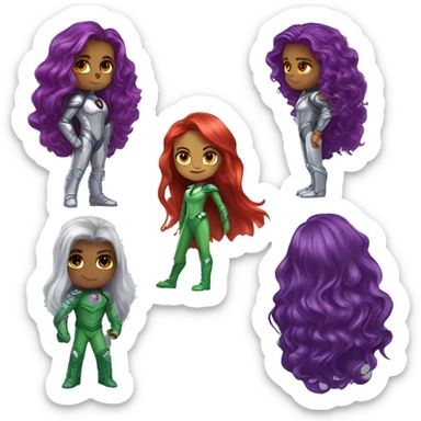 dc comics starfire red long hair, jade eyes, purple and silver spacesuit with no helmet sticker