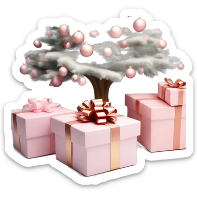 Light pink Christmas gifts under a white Christmas tree  sticker