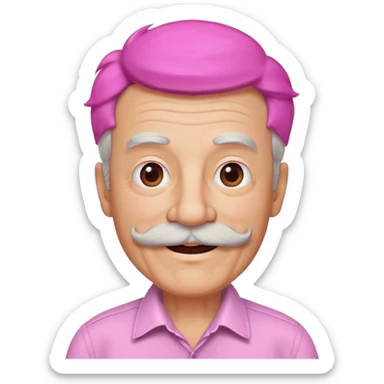 old guy with funny hair and brown shades and big  pink mustache sticker