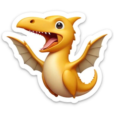 Cinematic Cute Yawning Pterodactyl Portrait Emoji, Head tilted slightly with a dramatic, wide-open yawn, showcasing a slender, gracefully curved body with softly drooping wings and sleepy, half-closed eyes, Simplified yet irresistibly cute features, highly detailed, glowing with a soft, cozy aerial glow, high shine, relaxed yet expressive, stylized with a dash of whimsical flight charm, soft glowing outline, capturing the essence of a drowsy yet affectionate Pterodactyl that appears ready to stretch and yawn its way out of the screen! sticker