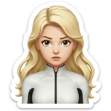 yelena belova in white widow suit with wavy blonde hair in high ponytail sticker