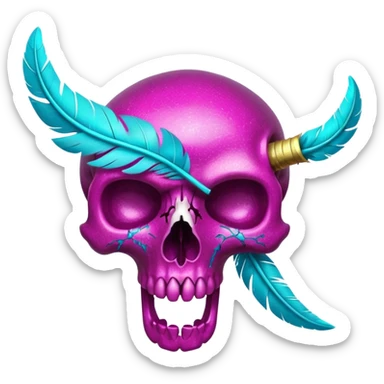 Glittery magenta animal-skull with cyan feathers sticker