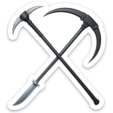 The scythe of the God of Death, a symbol of death, is long and straight, entirely in deep black. sticker