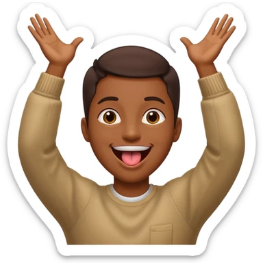 face with tongue out and both arms up sticker