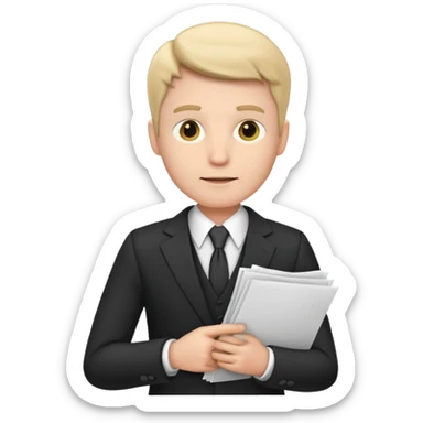 a white man in a formal suit walks with papers in his hands sticker