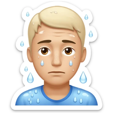 Man making a tired face with white drops of sweat on his face sticker