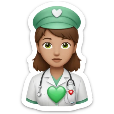 Brown hair Nurse with green heart and Gypsophila surround her  sticker