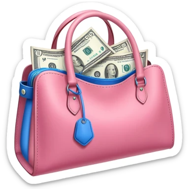 ultra realistic pink bag full of blue money bills sticker