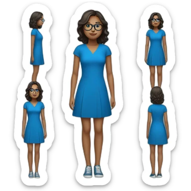 girl wearing a blue dress and glasses full body sticker