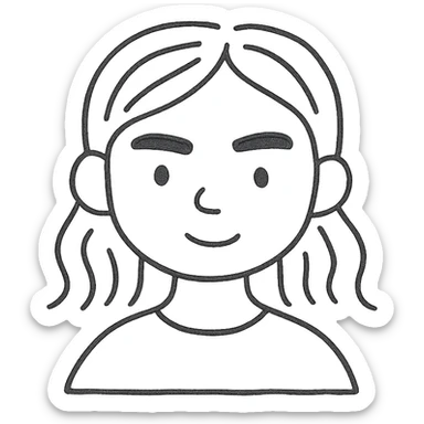 girl with brown hair and thick eyebrows, hand drawn outlined icon sticker