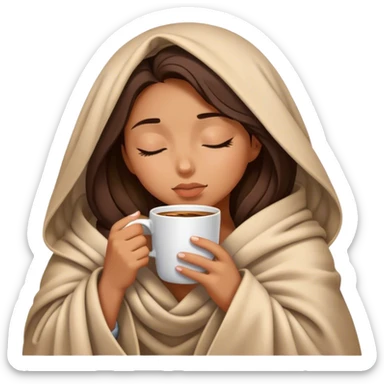 girl inside a blanket sipping coffee eyes closed sticker