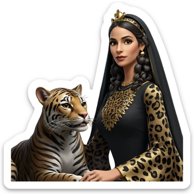 girl in elegant dress with animal sticker