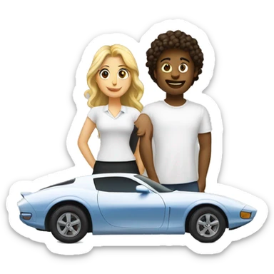 White Soldair and a woman looking each other eyse and saying about future cars sticker