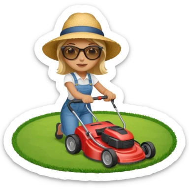 Girl mowing lawn sticker