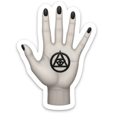 light grey hand with a black occult symbol on the palm sticker