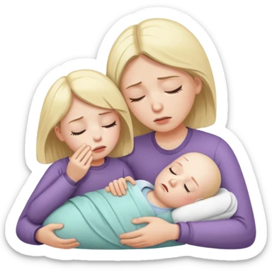 tired parent taking care of sick child sticker