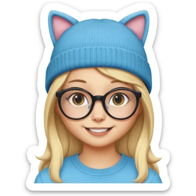 Blonde girl wearing cat  glasses and beanie, long hair sticker