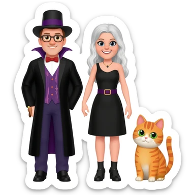 magician couple and their pet cat sticker
