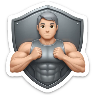 Steel gray shield with muscle bicep icon sticker