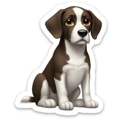 realistic dog portrait full body dark brown ears white body sticker