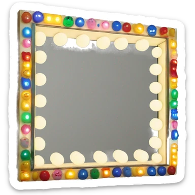 Vintage fun house mirror with lights around the mirror fram sticker