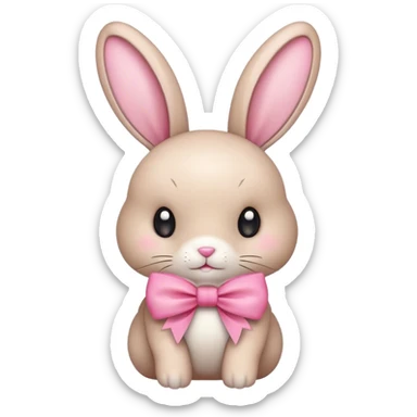Real beige bunny sitting with a pink bow sticker