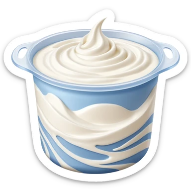 open white container of thick Greek yogurt, creamy surface with soft swirls and peaks, rich dense texture, slightly matte sheen, no branding or garnish, soft lighting, subtle shadows, emoji scale sticker