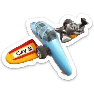 a race car flying out of a volcano dropping out of an airplane sticker