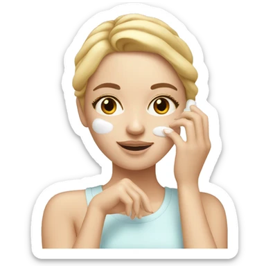 white girl applying cream on face sticker