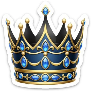 eine schwarze krone mit ein wenigen verzirten goldblätter und blauen edelsteine sticker