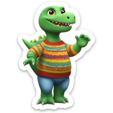 little fat dinosaur wearing a knitted sweater teaching at school sticker