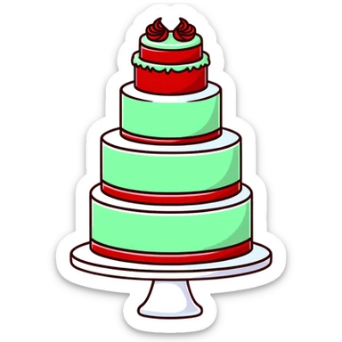 Beautiful red velvet wedding cake with multiple tiers and white icing details sticker