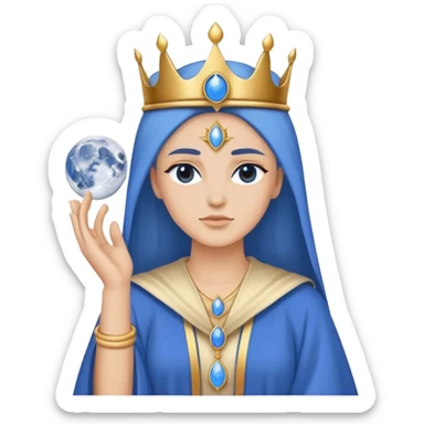 High Priestess tarot card with moon crown, blue robes, minimalist iPhone emoji style sticker