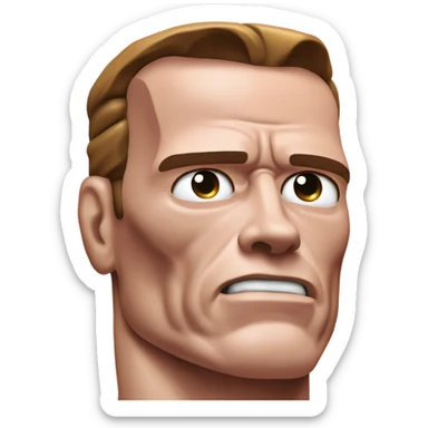 Upper body of a Terminator resembling Schwarzenegger, dressed entirely in pink, with a more human appearance and minimal robotic details. Ensure visible, realistic tears rolling down his cheeks, emphasizing the crying emotion. sticker